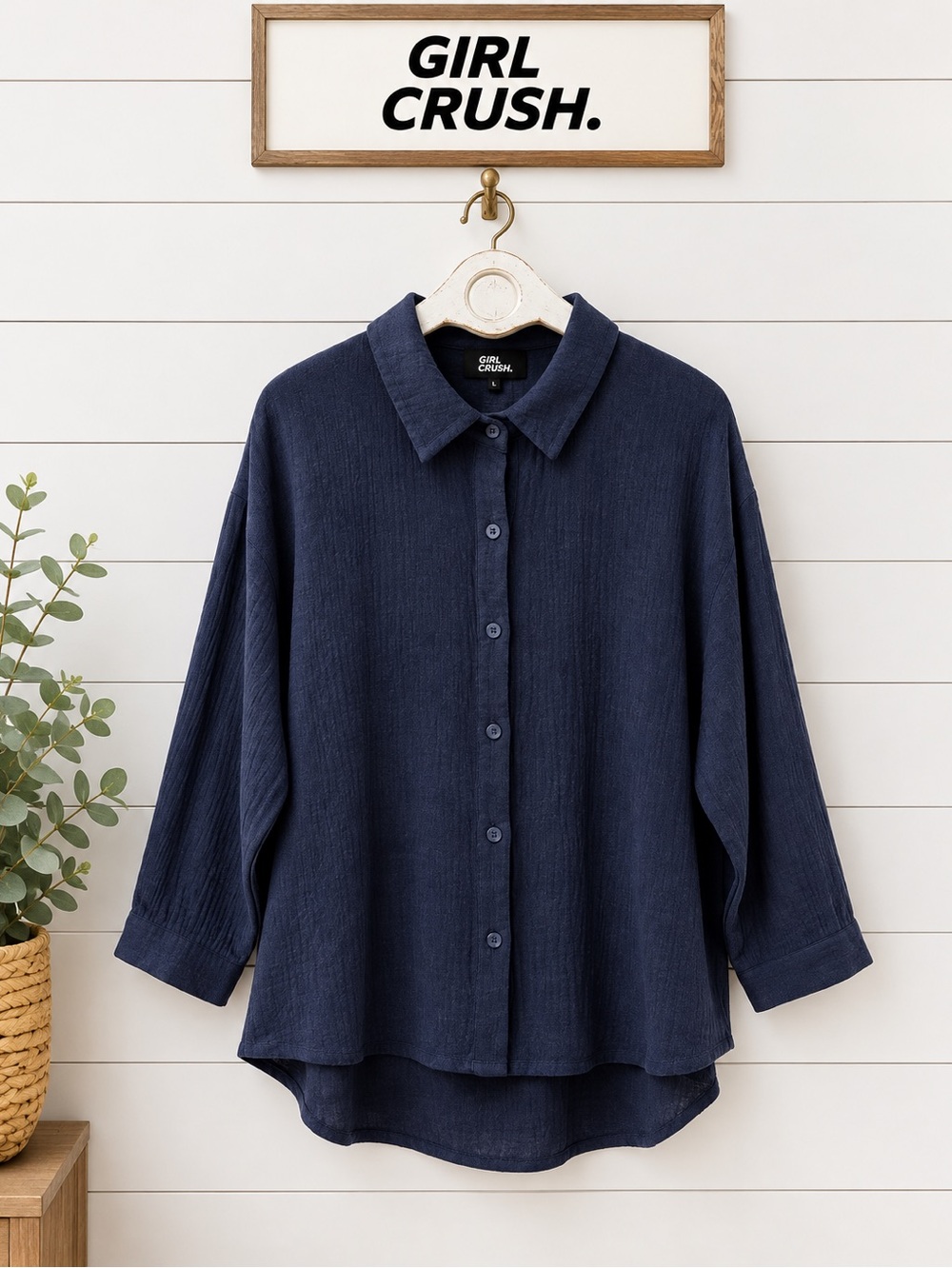 Girl Crush Navy Textured Button-Up Shirt – Size L